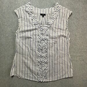 Talbots Striped Sleeveless Ruffle Neck V-Neck Blouse Women's Size 6